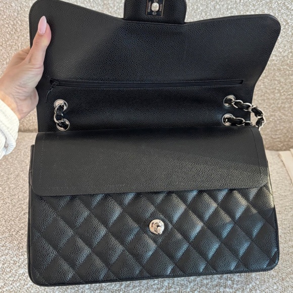 Authentic Chanel Classic Flap Jumbo Black Caviar SilverTone Hardware - Picture 3 of 15